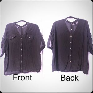 Beautiful sheer Alfani short sleeve blouse, sz L